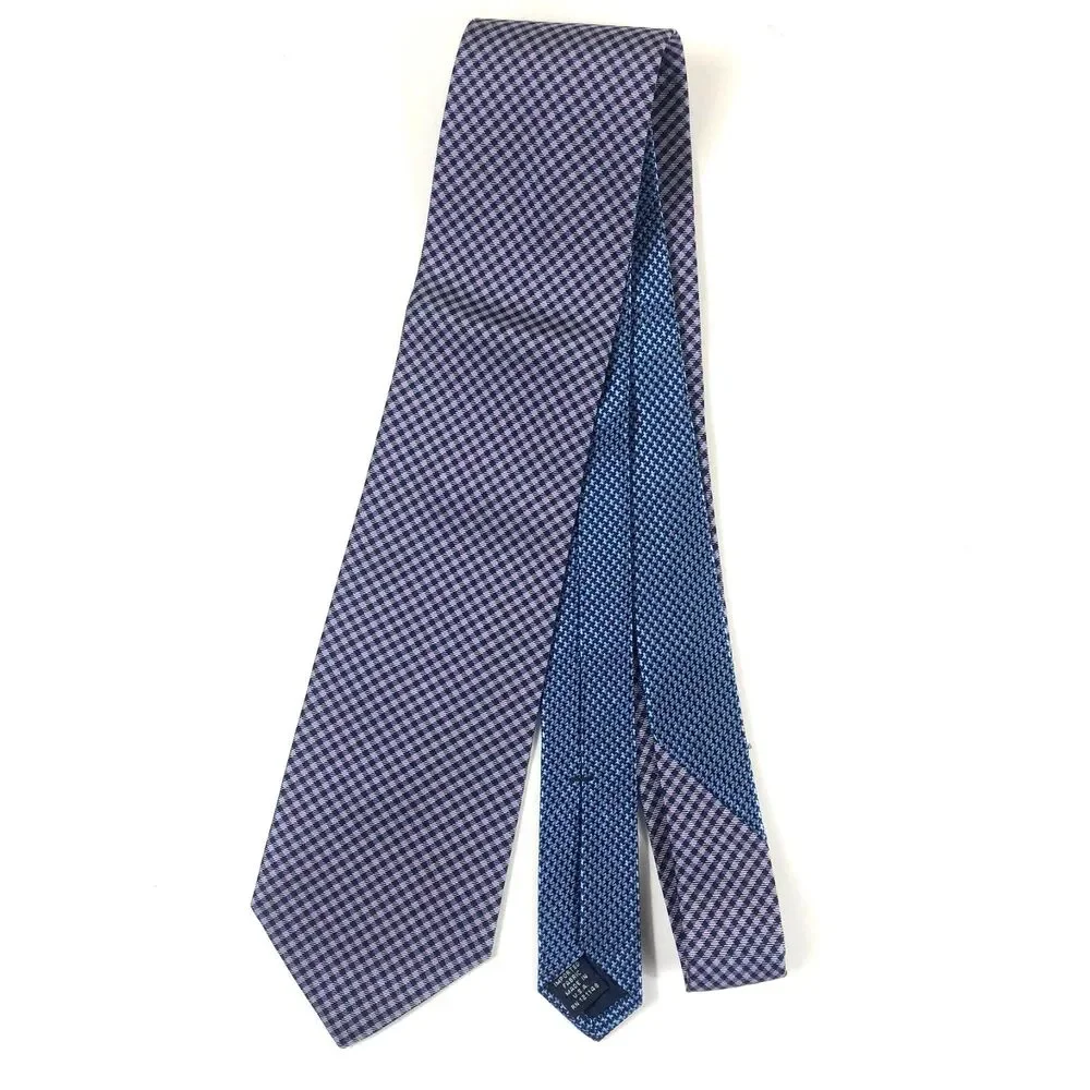Tommy Hilfiger 100% Silk Tie Purple Navy Blue Gingham Check  Made USA